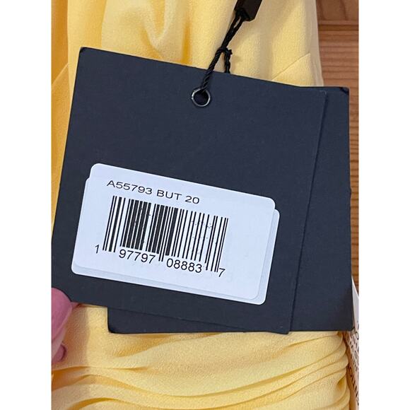 Mac Duggal NWT 20 Style A 55793 Chiffon Faux Wrap A Line Gown Buttercup Yellow - Picture 5 of 7
